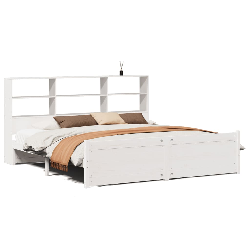 Lit Bibliothèque Sans Matelas Blanc 180X200 Cm Bois Pin Massif