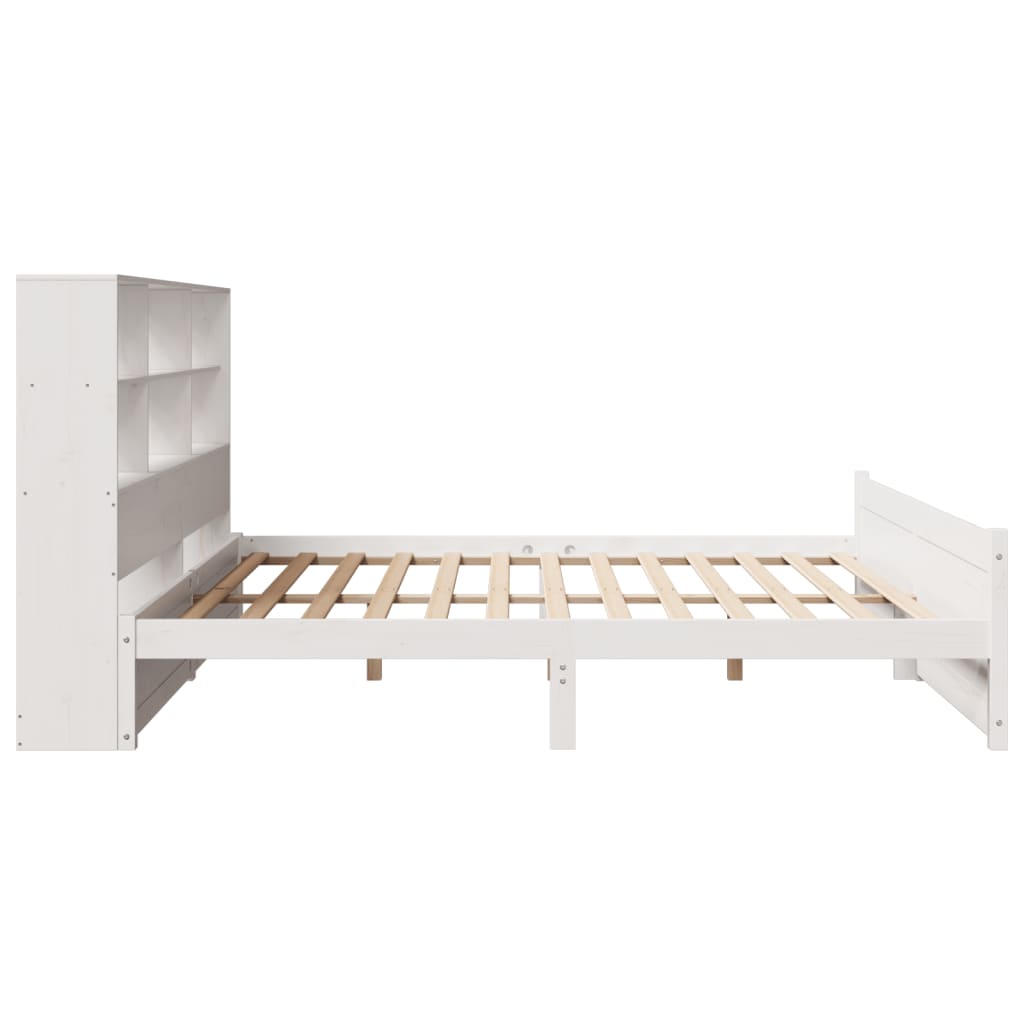 Lit Bibliothèque Sans Matelas Blanc 180X200 Cm Bois Pin Massif
