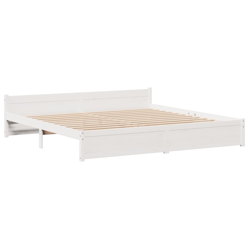 Lit Bibliothèque Sans Matelas Blanc 180X200 Cm Bois Pin Massif