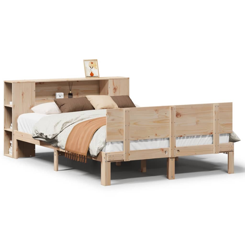 Lit Bibliothèque Sans Matelas 135X190 Cm Bois De Pin Massif
