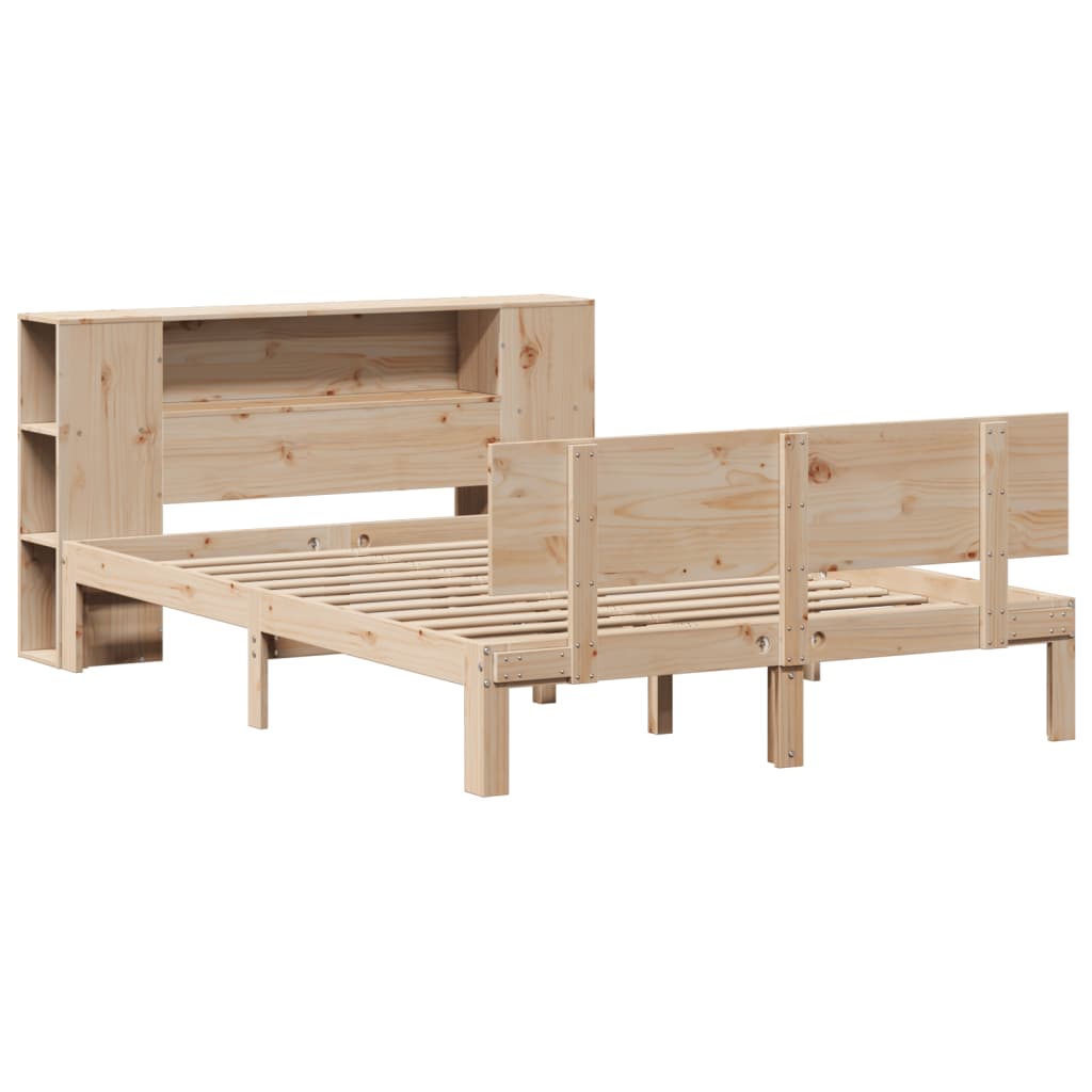 Lit Bibliothèque Sans Matelas 135X190 Cm Bois De Pin Massif