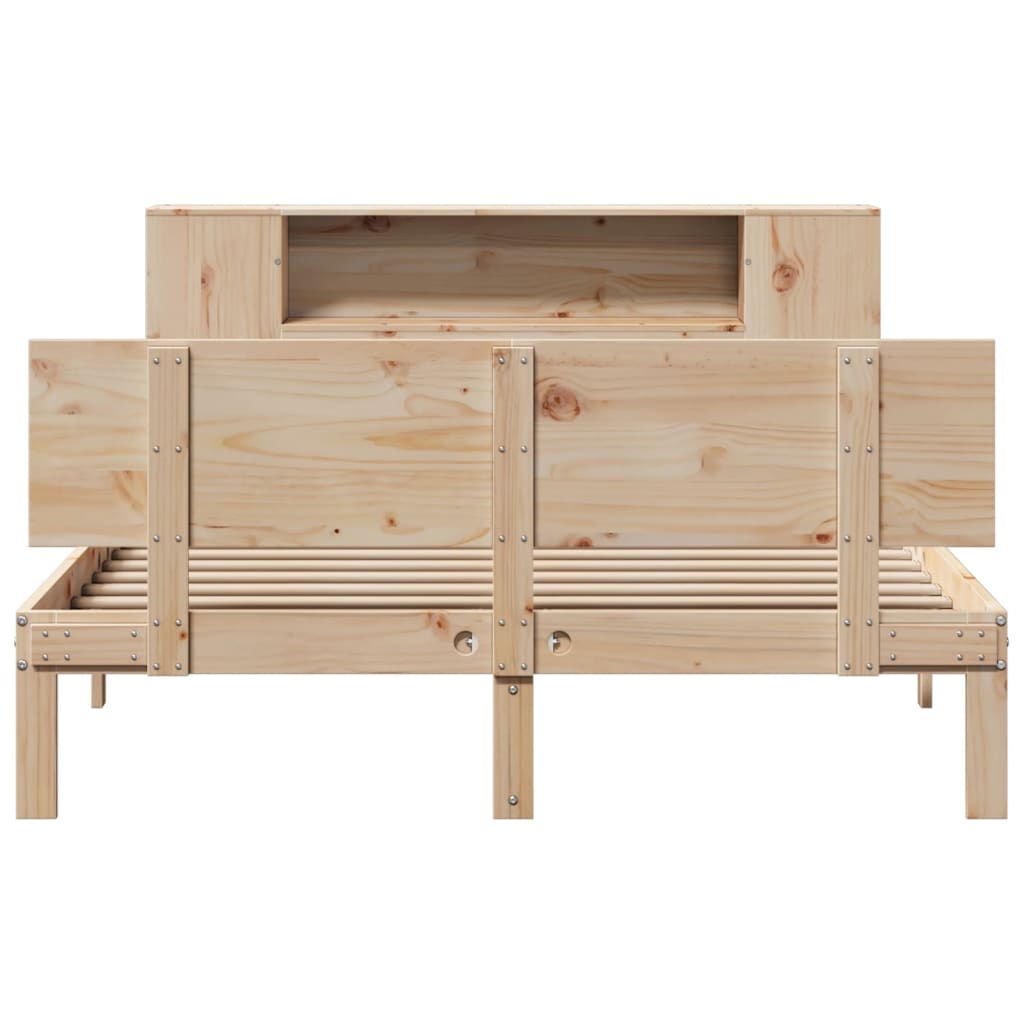 Lit Bibliothèque Sans Matelas 135X190 Cm Bois De Pin Massif
