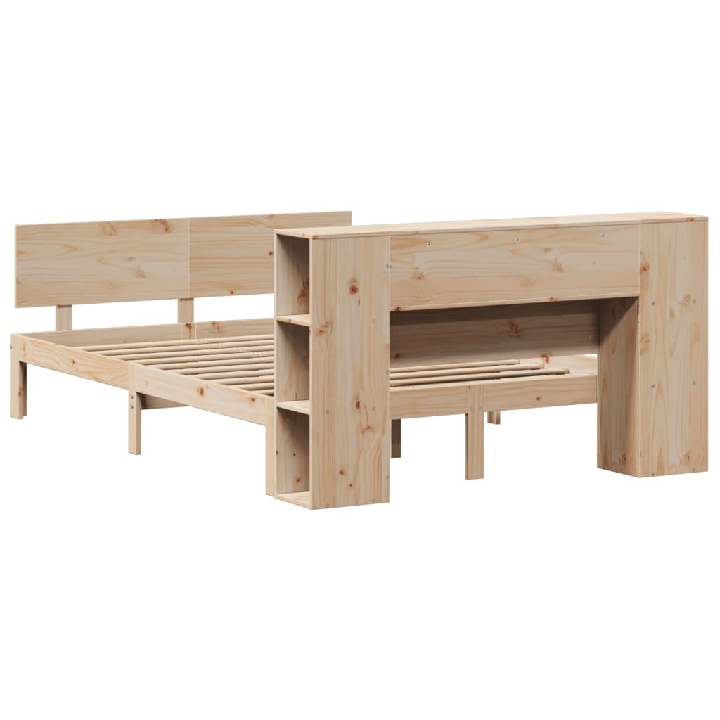 Lit Bibliothèque Sans Matelas 135X190 Cm Bois De Pin Massif
