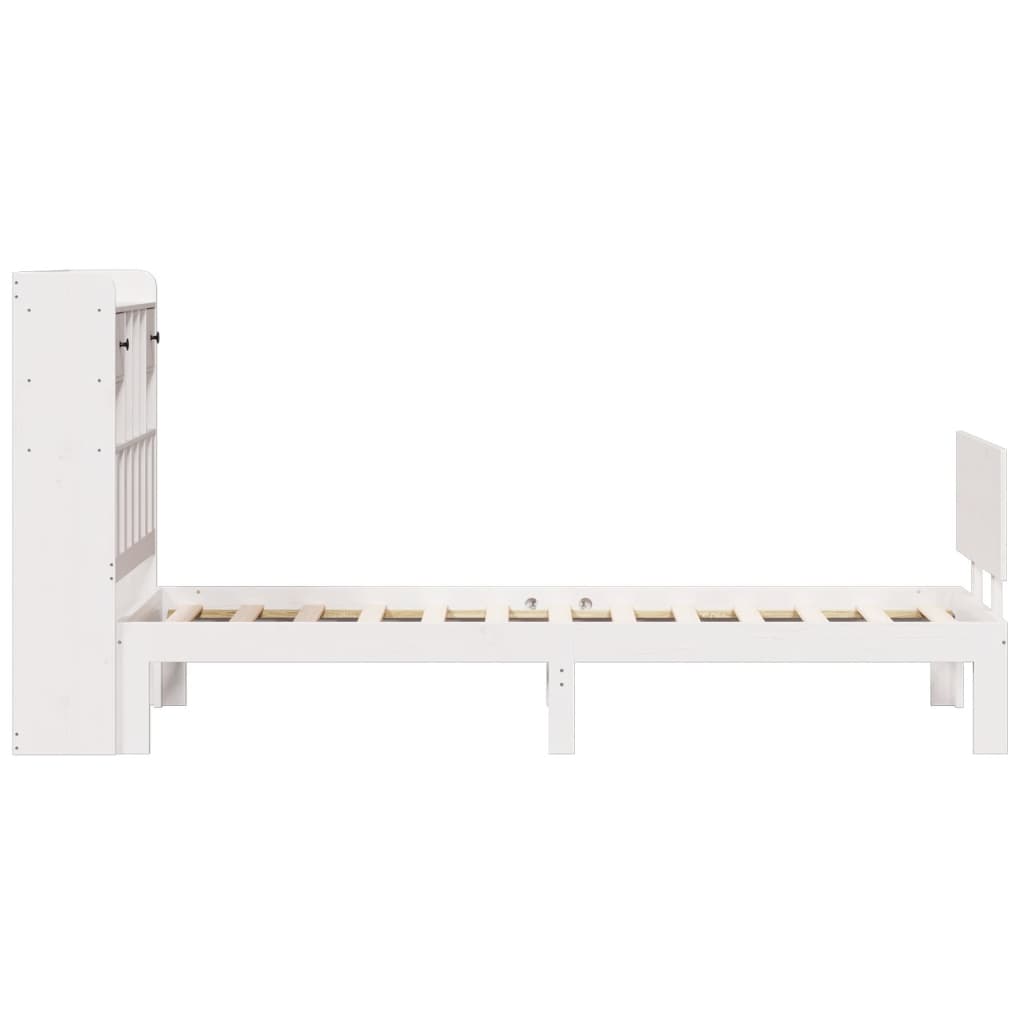 Lit Bibliothèque Sans Matelas Blanc 90X190Cm Bois De Pin Massif