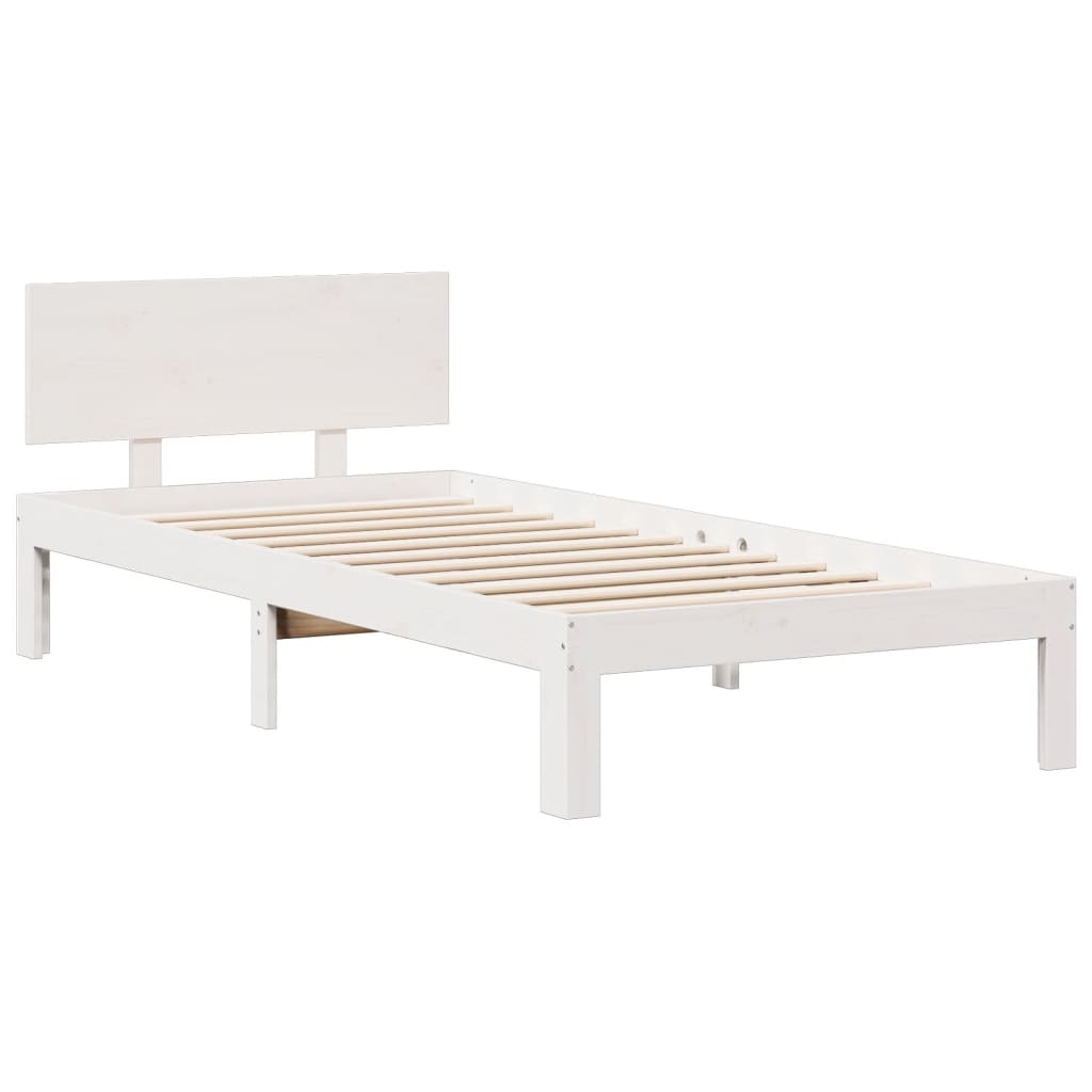 Lit Bibliothèque Sans Matelas Blanc 90X190Cm Bois De Pin Massif