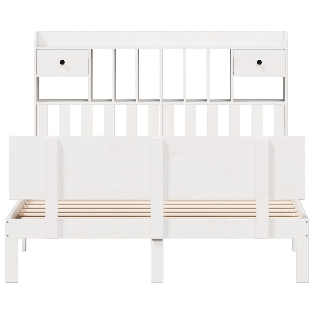 Lit Bibliothèque Sans Matelas Blanc 140X190 Cm Bois Pin Massif