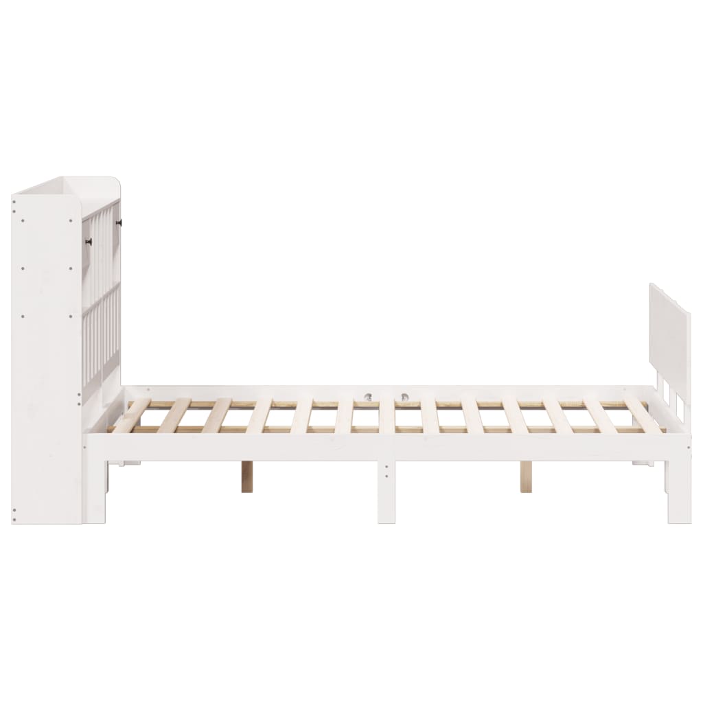 Lit Bibliothèque Sans Matelas Blanc 140X190 Cm Bois Pin Massif