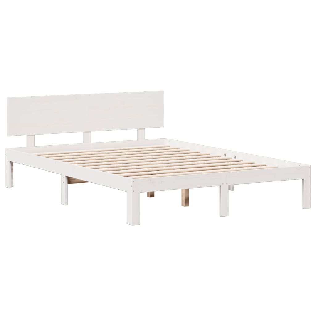 Lit Bibliothèque Sans Matelas Blanc 140X190 Cm Bois Pin Massif