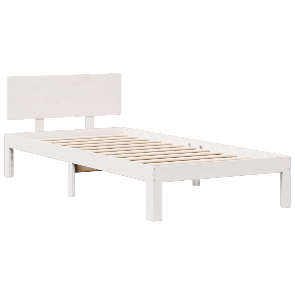 Lit Bibliothèque Sans Matelas Blanc 90X200Cm Bois De Pin Massif
