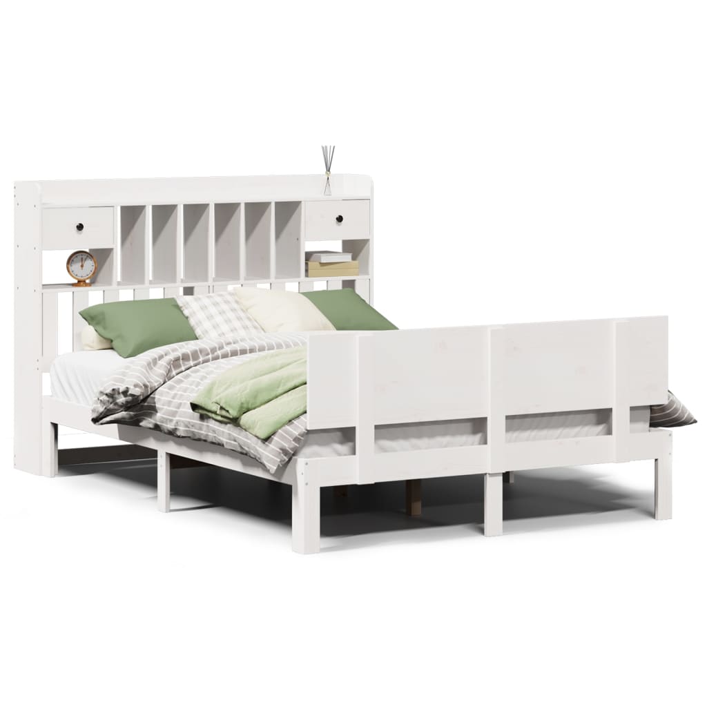 Lit Bibliothèque Sans Matelas Blanc 140X200 Cm Bois Pin Massif
