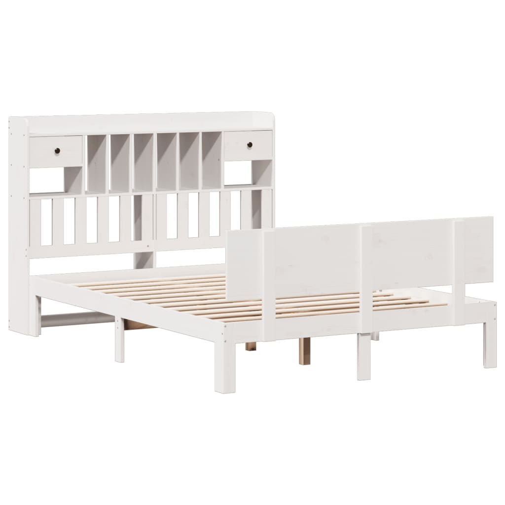 Lit Bibliothèque Sans Matelas Blanc 140X200 Cm Bois Pin Massif