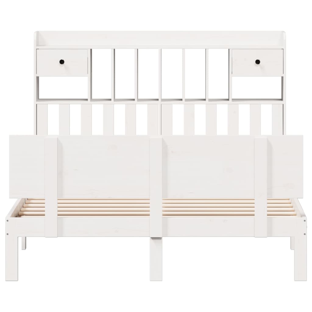 Lit Bibliothèque Sans Matelas Blanc 140X200 Cm Bois Pin Massif