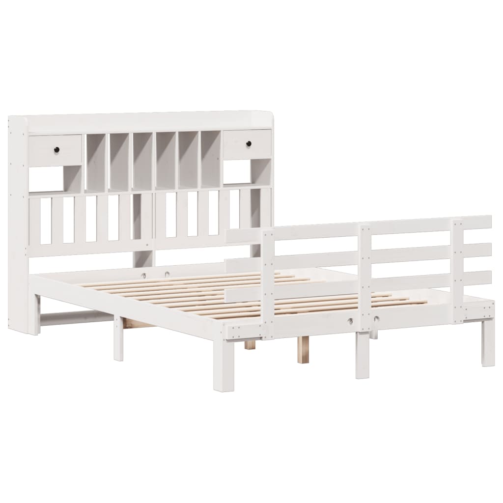 Lit Bibliothèque Sans Matelas Blanc 140X190 Cm Bois Pin Massif