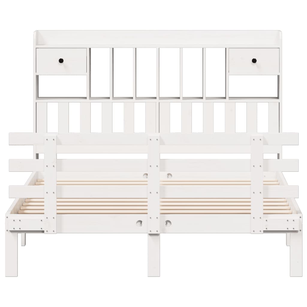 Lit Bibliothèque Sans Matelas Blanc 140X190 Cm Bois Pin Massif