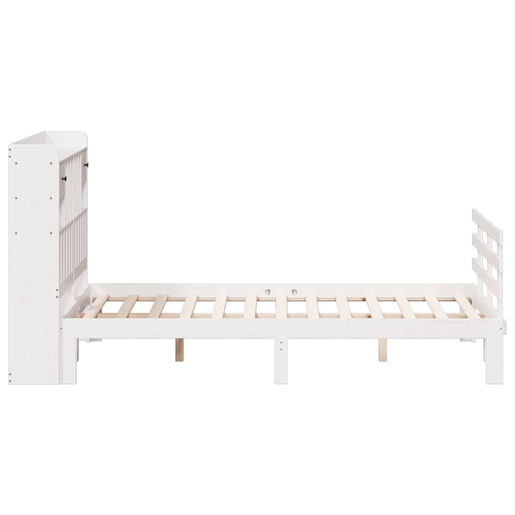 Lit Bibliothèque Sans Matelas Blanc 140X190 Cm Bois Pin Massif