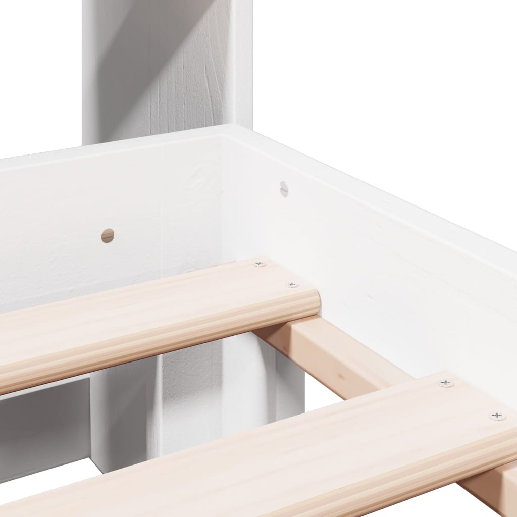 Lit Bibliothèque Sans Matelas Blanc 140X190 Cm Bois Pin Massif