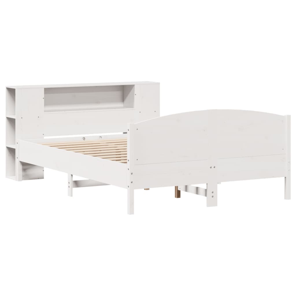 Lit Bibliothèque Sans Matelas Blanc 150X200 Cm Bois Pin Massif