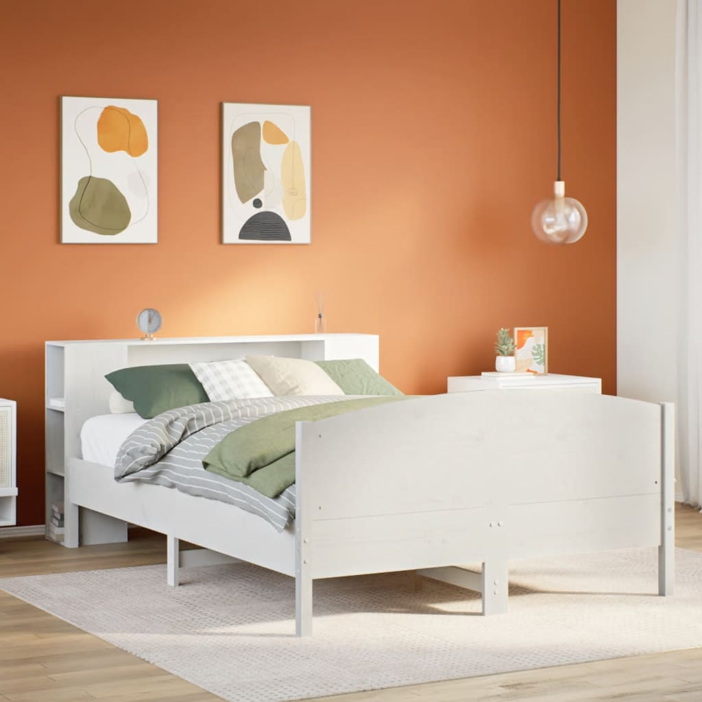 Lit Bibliothèque Sans Matelas Blanc 150X200 Cm Bois Pin Massif