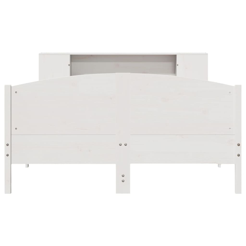 Lit Bibliothèque Sans Matelas Blanc 135X190 Cm Bois Pin Massif