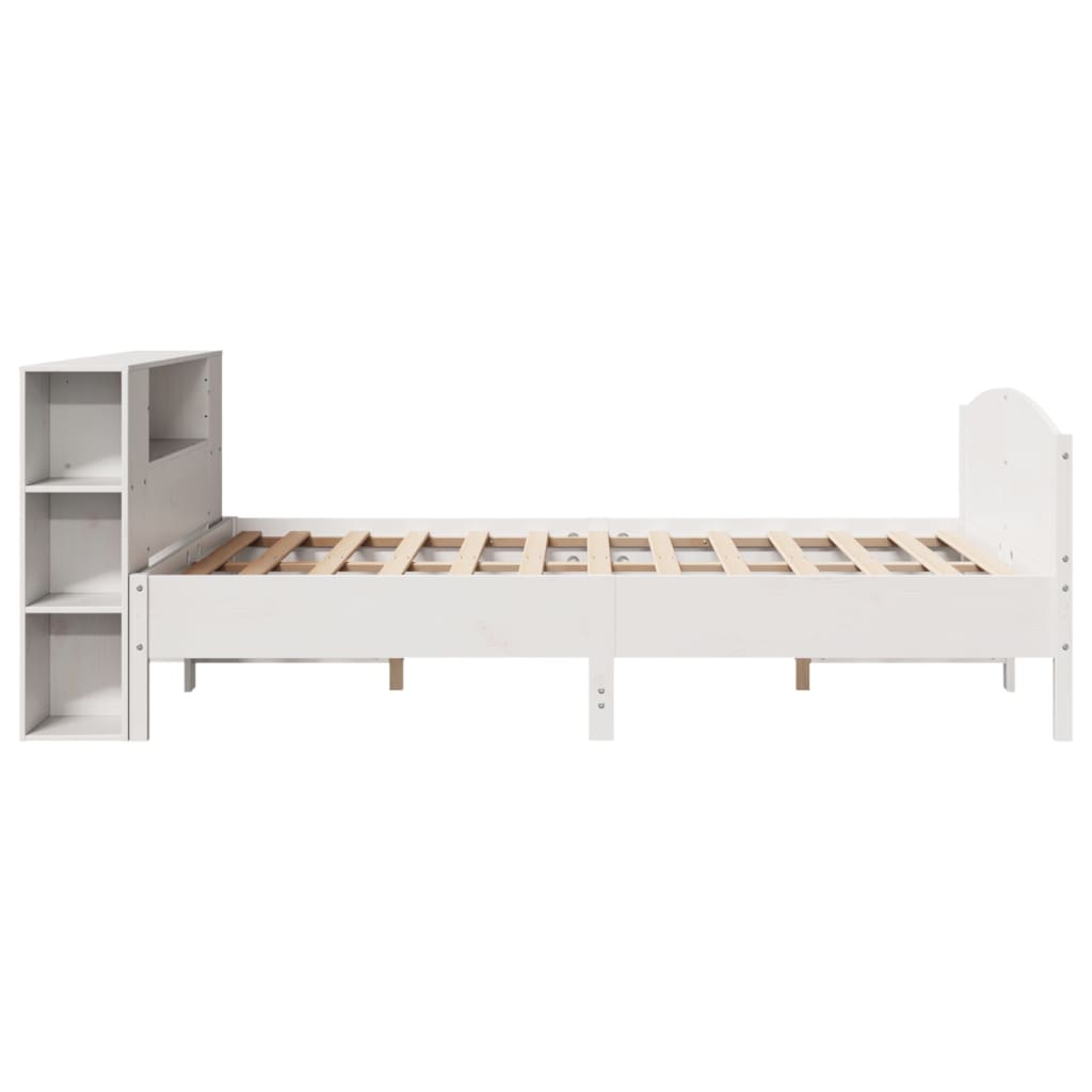 Lit Bibliothèque Sans Matelas Blanc 135X190 Cm Bois Pin Massif