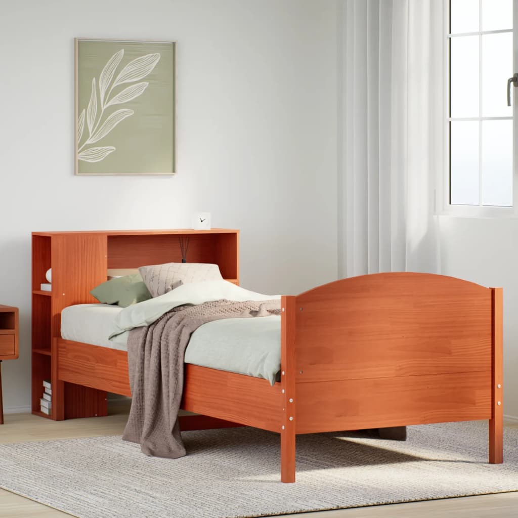 Lit Bibliothèque Sans Matelas Cire Marron 100X200 Cm Pin Massif