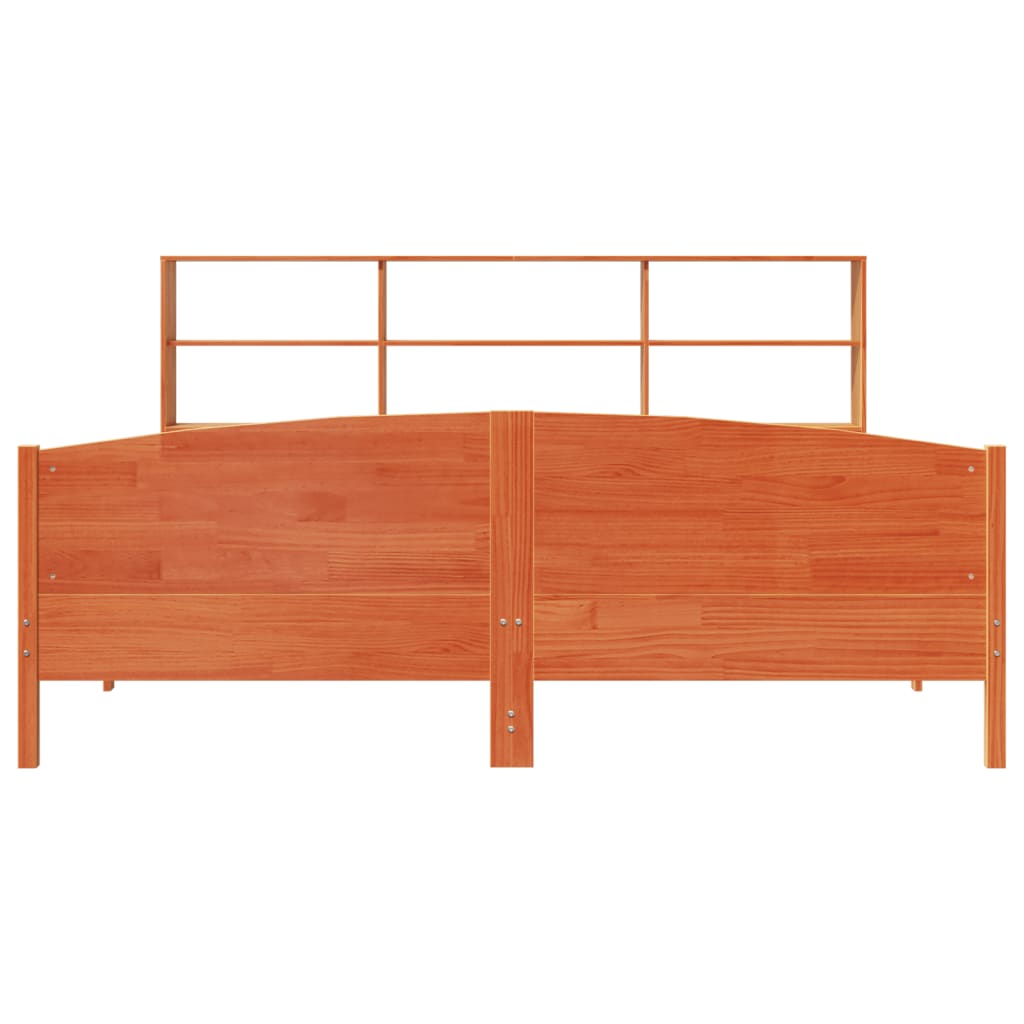 Lit Bibliothèque Sans Matelas Cire Marron 200X200 Cm Pin Massif