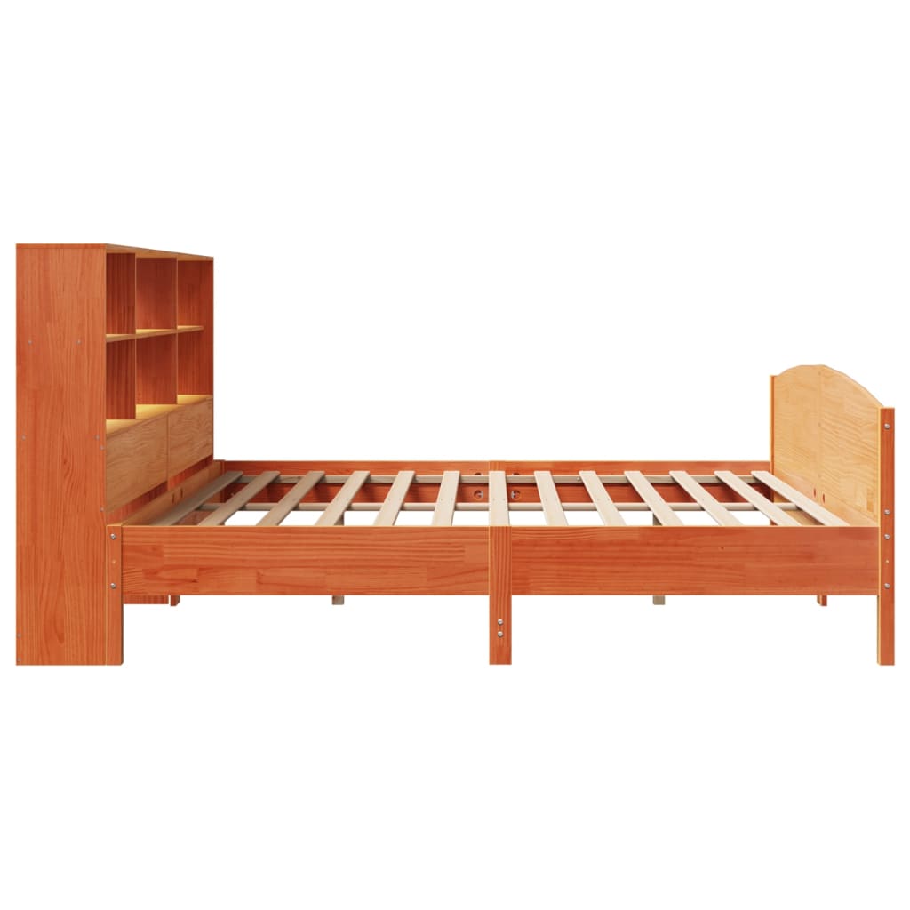 Lit Bibliothèque Sans Matelas Cire Marron 200X200 Cm Pin Massif