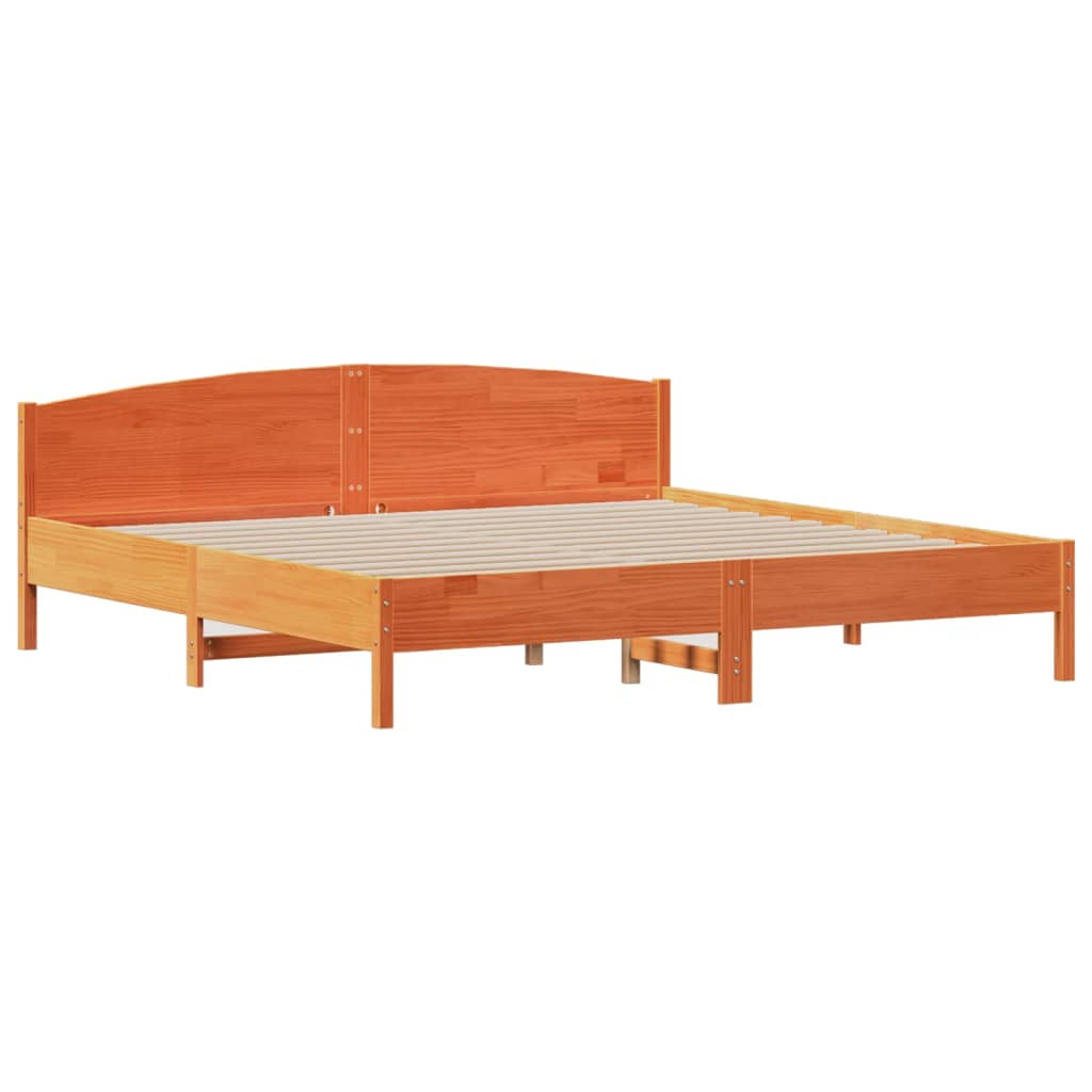 Lit Bibliothèque Sans Matelas Cire Marron 200X200 Cm Pin Massif
