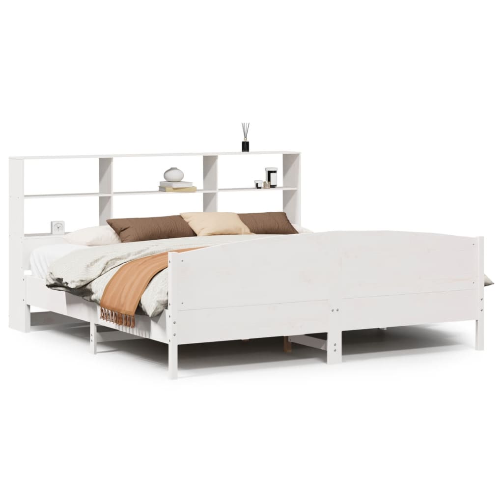Lit Bibliothèque Sans Matelas Blanc 180X200 Cm Bois Pin Massif