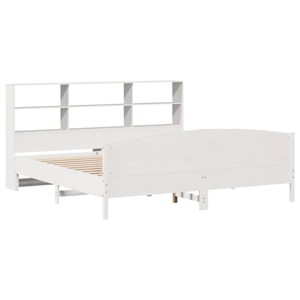 Lit Bibliothèque Sans Matelas Blanc 180X200 Cm Bois Pin Massif