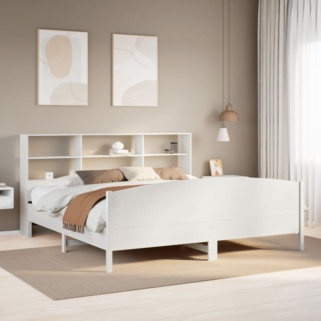 Lit Bibliothèque Sans Matelas Blanc 180X200 Cm Bois Pin Massif