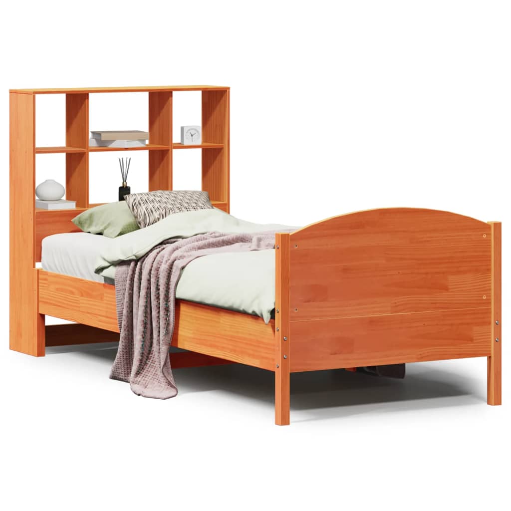 Lit Bibliothèque Sans Matelas Cire Marron 75X190 Cm Pin Massif