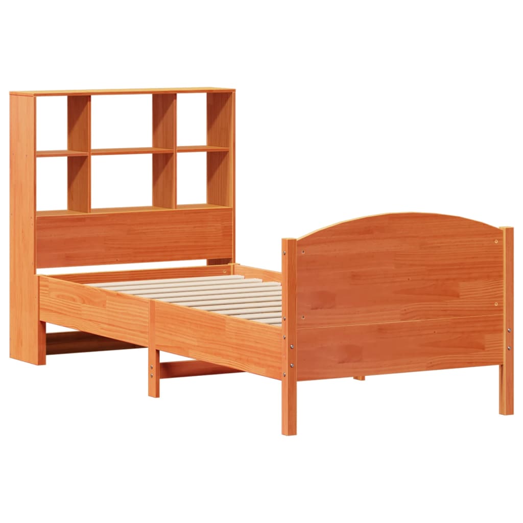 Lit Bibliothèque Sans Matelas Cire Marron 75X190 Cm Pin Massif