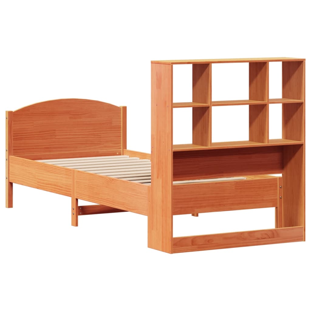 Lit Bibliothèque Sans Matelas Cire Marron 75X190 Cm Pin Massif