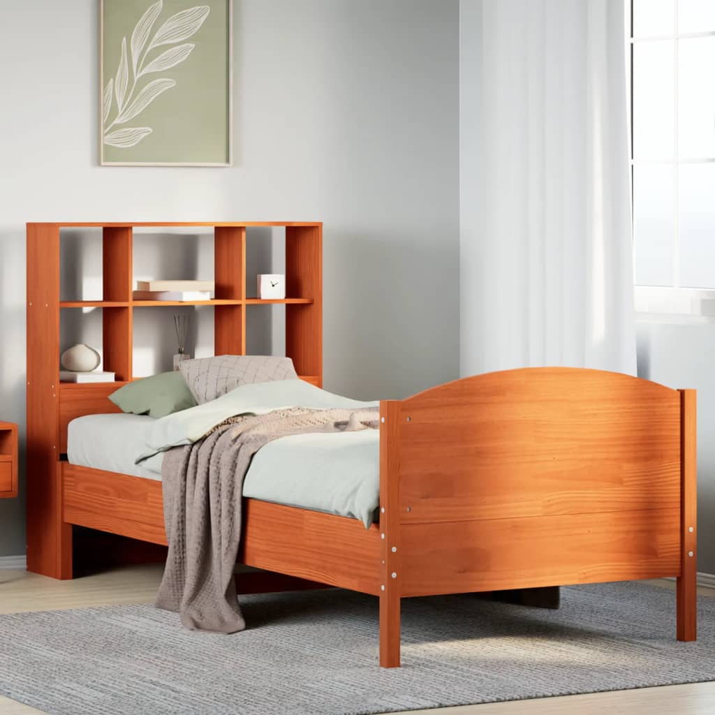 Lit Bibliothèque Sans Matelas Cire Marron 75X190 Cm Pin Massif