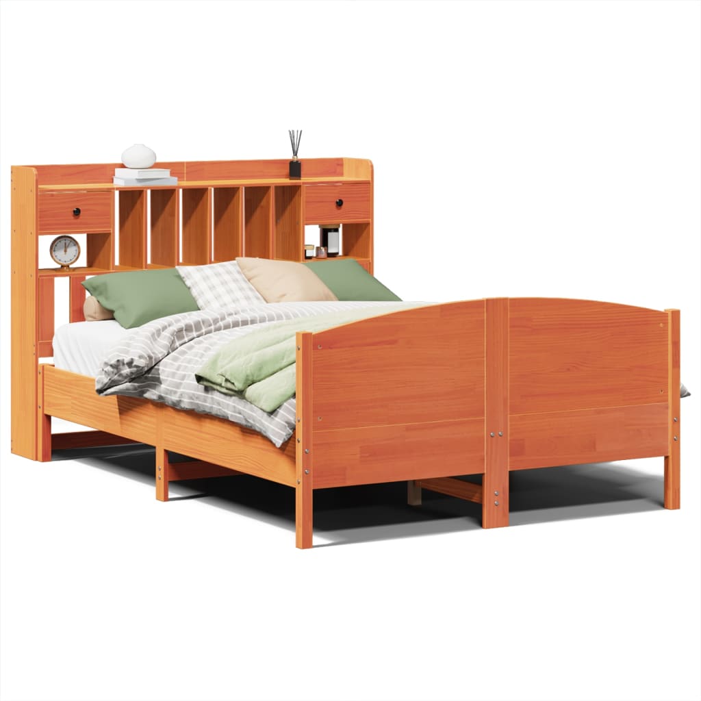 Lit Bibliothèque Sans Matelas Cire Marron 160X200 Cm Pin Massif