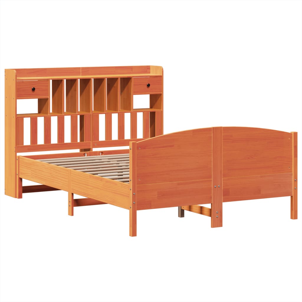 Lit Bibliothèque Sans Matelas Cire Marron 160X200 Cm Pin Massif