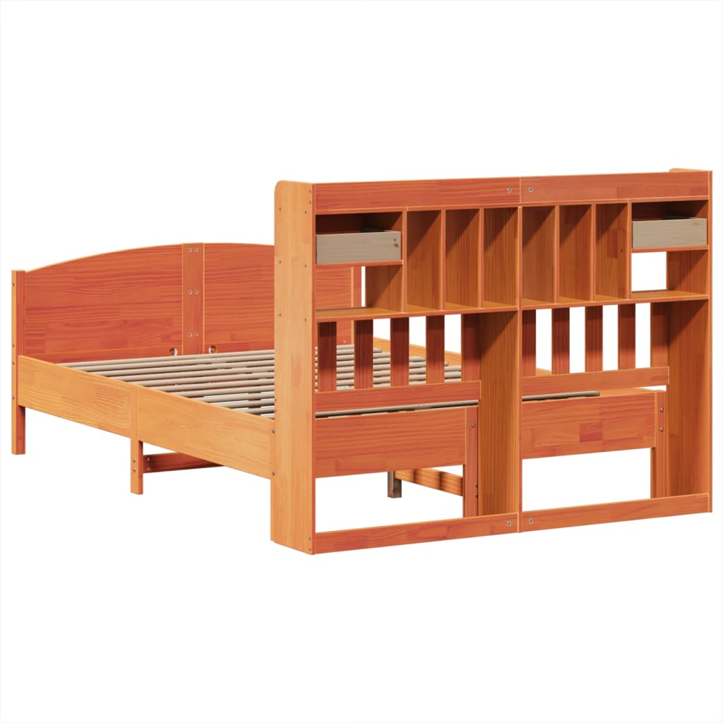 Lit Bibliothèque Sans Matelas Cire Marron 160X200 Cm Pin Massif