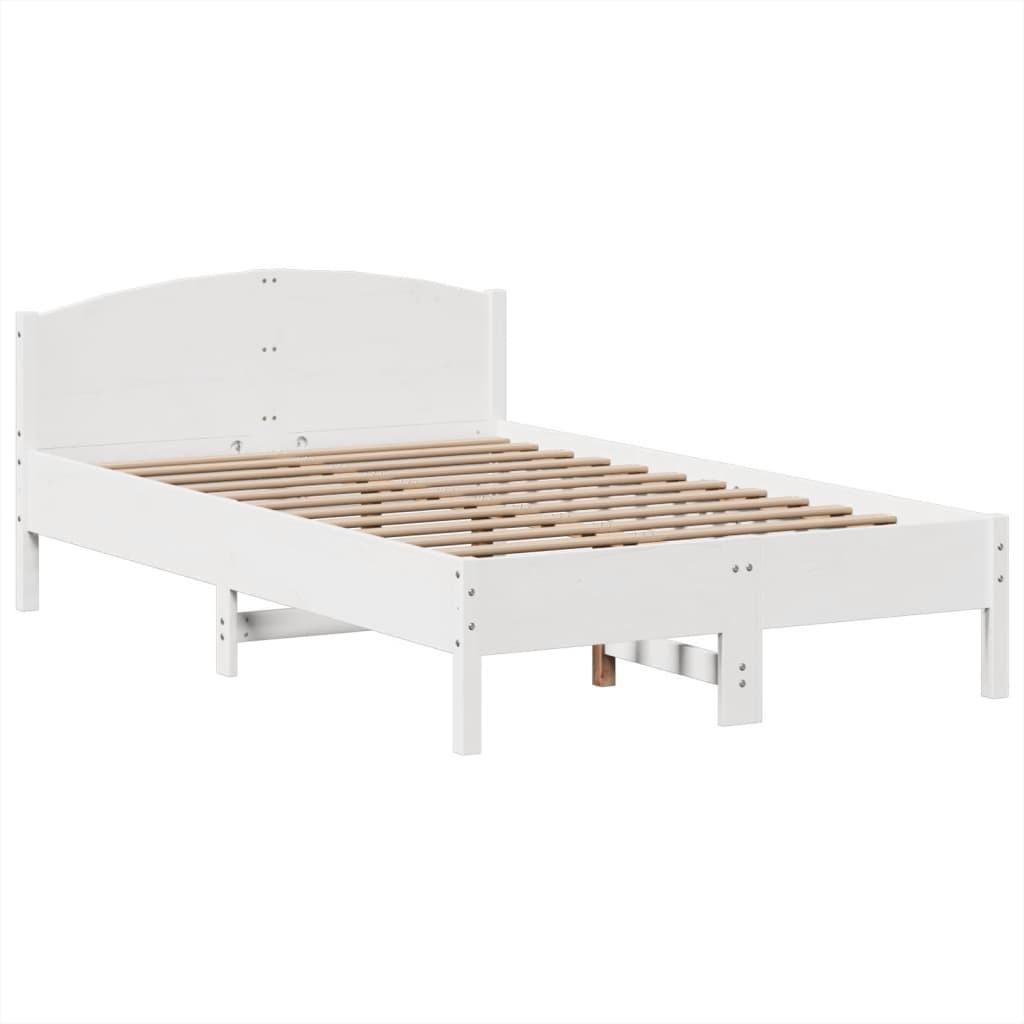 Lit Bibliothèque Sans Matelas Blanc 135X190 Cm Bois Pin Massif