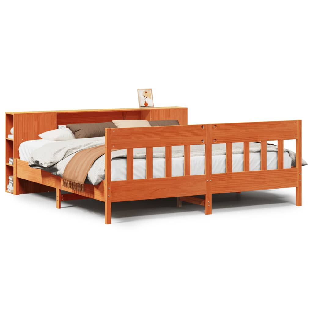 Lit Bibliothèque Sans Matelas Cire Marron 200X200 Cm Pin Massif