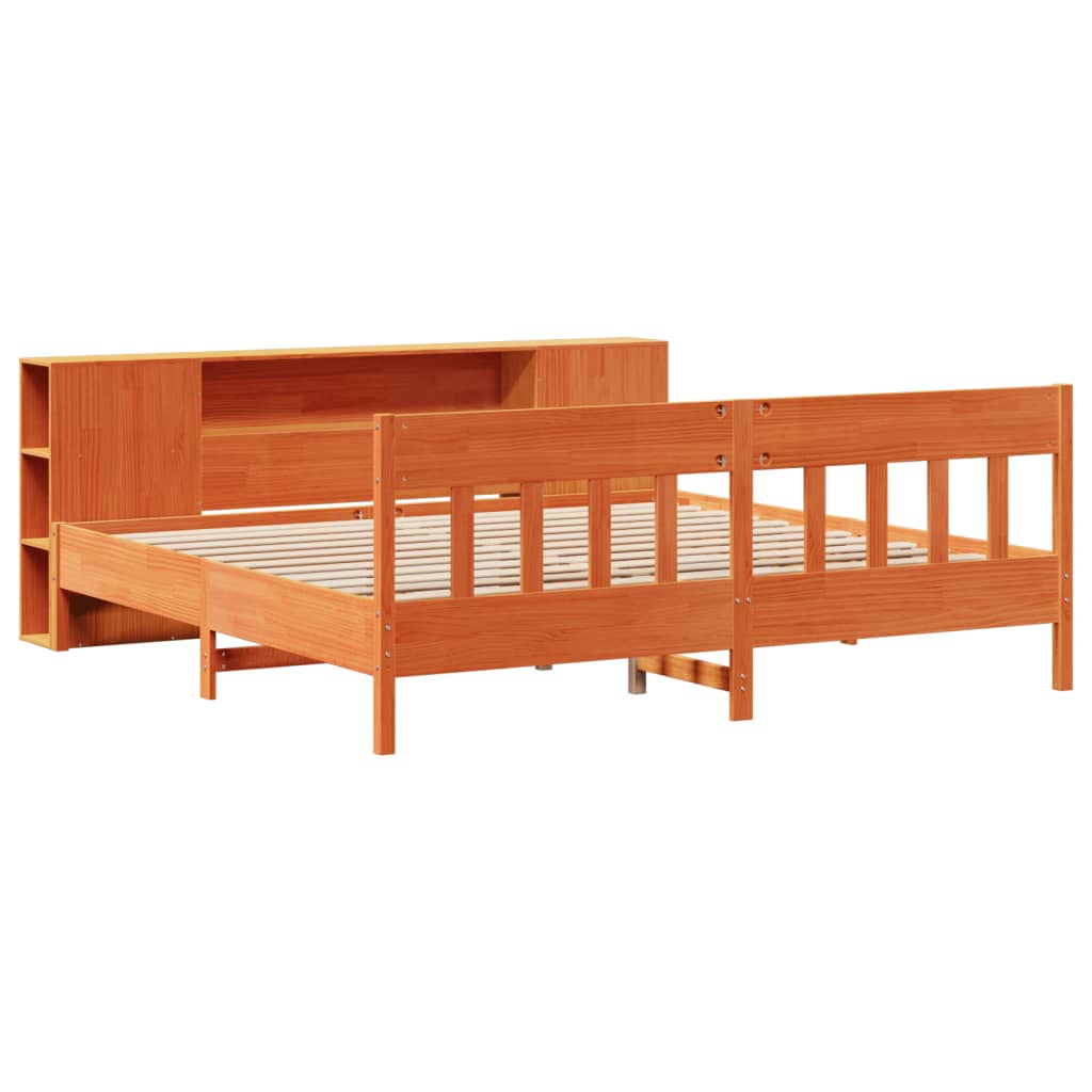 Lit Bibliothèque Sans Matelas Cire Marron 200X200 Cm Pin Massif