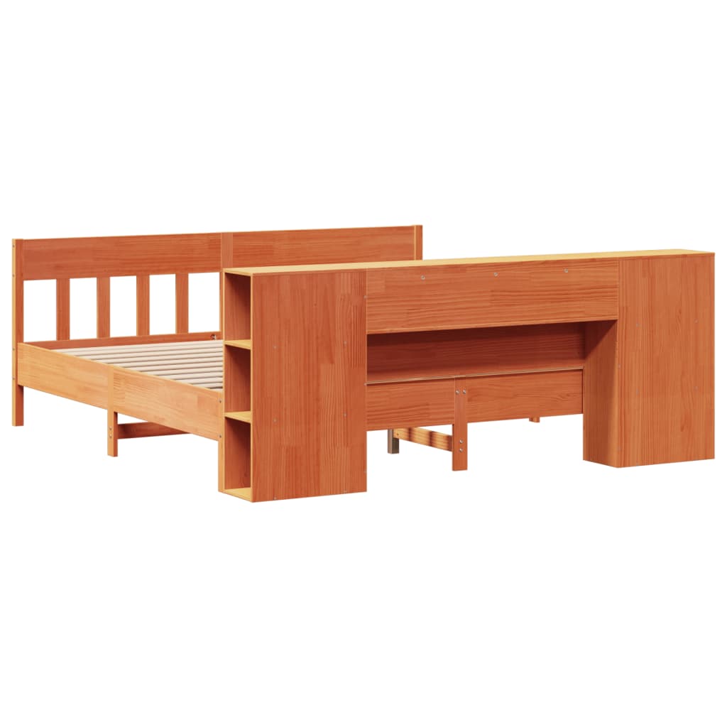 Lit Bibliothèque Sans Matelas Cire Marron 200X200 Cm Pin Massif