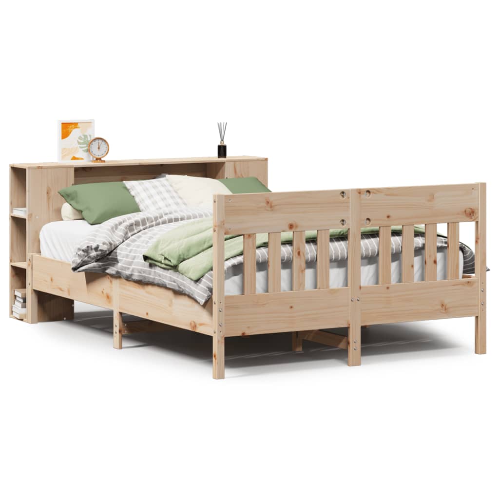 Lit Bibliothèque Sans Matelas 135X190 Cm Bois De Pin Massif