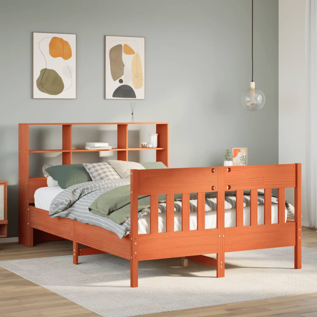 Cadre De Lit Sans Matelas Cire Marron 150X200Cm Bois Pin Massif