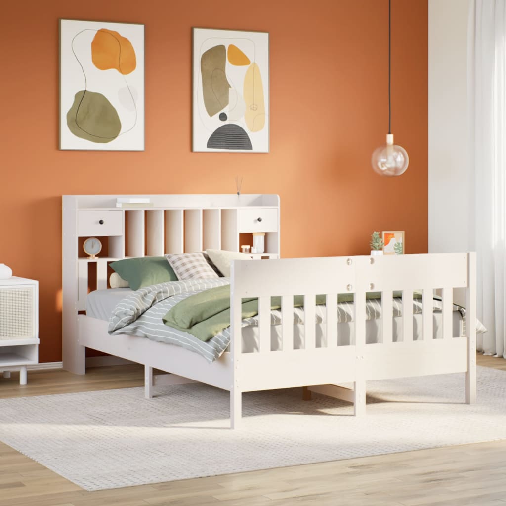 Cadre De Lit Sans Matelas Blanc 160X200 Cm Bois De Pin Massif
