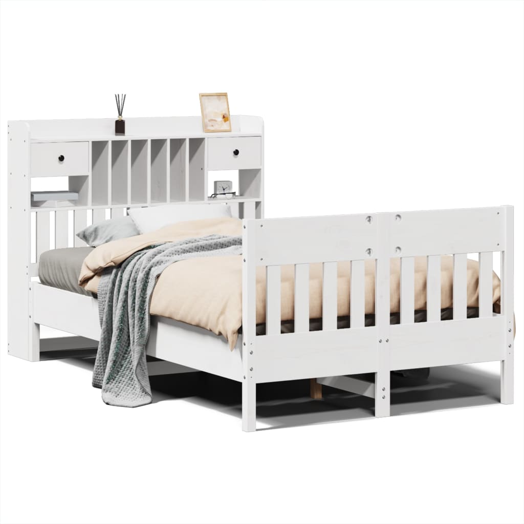 Cadre De Lit Sans Matelas Blanc 135X190 Cm Bois De Pin Massif