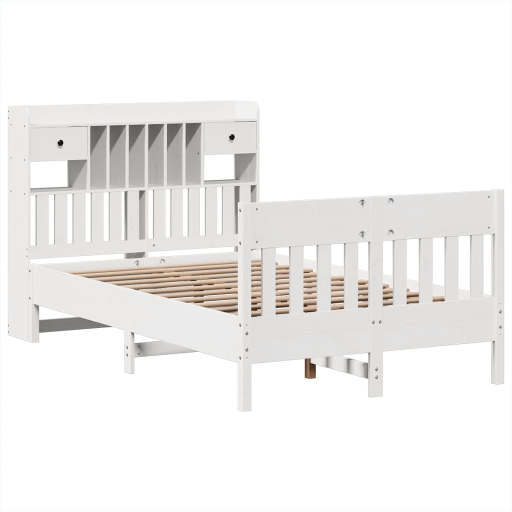 Cadre De Lit Sans Matelas Blanc 135X190 Cm Bois De Pin Massif