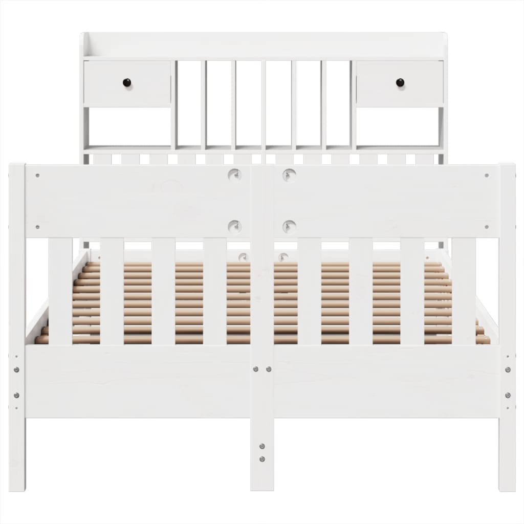 Cadre De Lit Sans Matelas Blanc 135X190 Cm Bois De Pin Massif