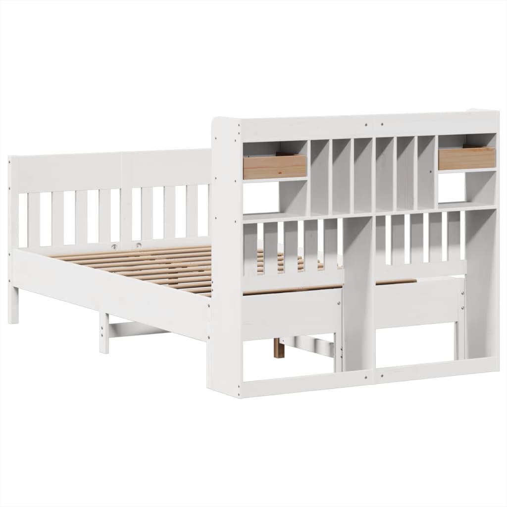 Cadre De Lit Sans Matelas Blanc 135X190 Cm Bois De Pin Massif