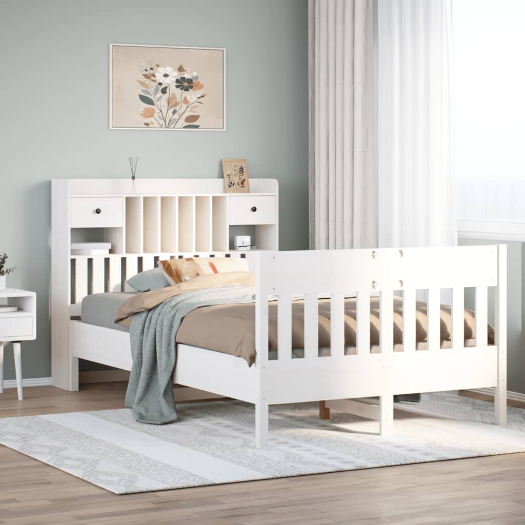 Cadre De Lit Sans Matelas Blanc 135X190 Cm Bois De Pin Massif